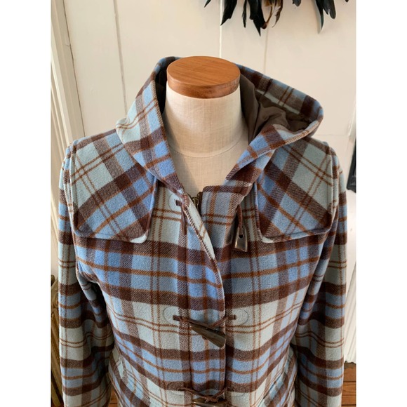 Lands’ End wool blue plaid hooded duffle coat S - Picture 4 of 7